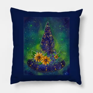 Sunflower Halloween witch hat by Renee Lavoie Pillow