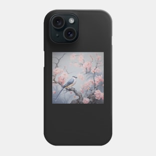 Grey and pink chinoiserie painting with birds and flowers Phone Case