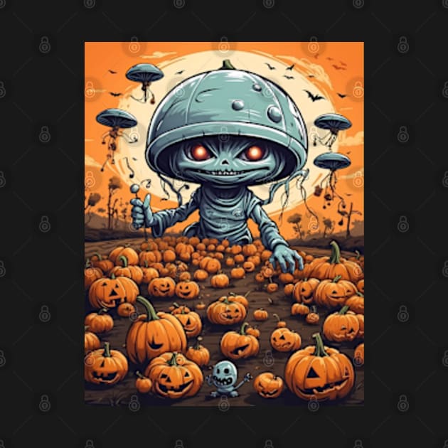 Alien invasion on the pumpkin patch by BrisaArtPrints