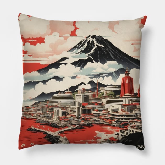 Nagasaki Japan Travel Vintage Tourism Poster Pillow by TravelersGems