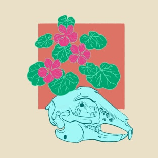 Rabbit skull and nasturtiums T-Shirt