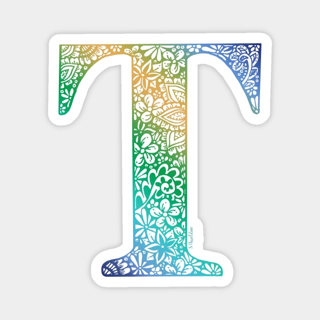 Floral Letter T - Dusk Capital Letter Magnet by Shaseldine