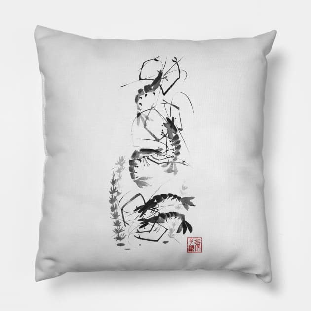 Shrimp Gathering Pillow by Huluhua