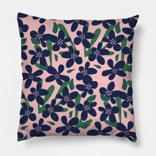 Abstract Blue Flowers Pattern 2 Pillow