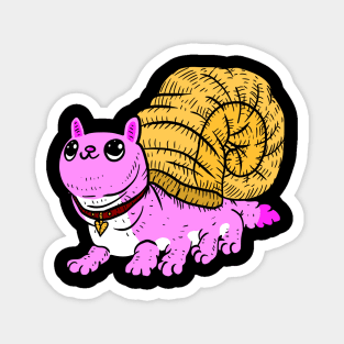 cat snail, pink shelled kitten. weird and funny cartoon. Magnet