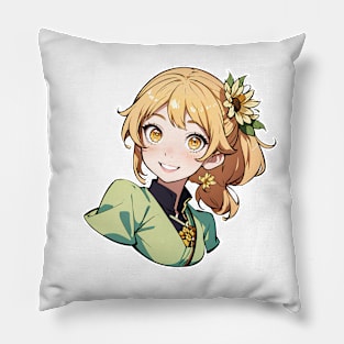 Cute happy anime girl in summer series Pillow