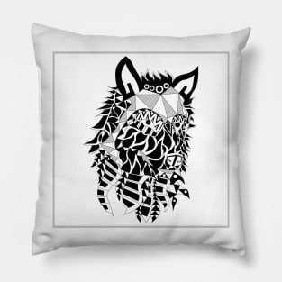 lone wolf in ecopop mandala tribal art Pillow