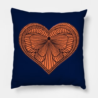 Love orange butterfly heart on dark background Pillow