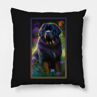 Tibetan Mastiff Dog Vibrant Tropical Flower Tall Digital Oil Painting Portrait 2 Pillow