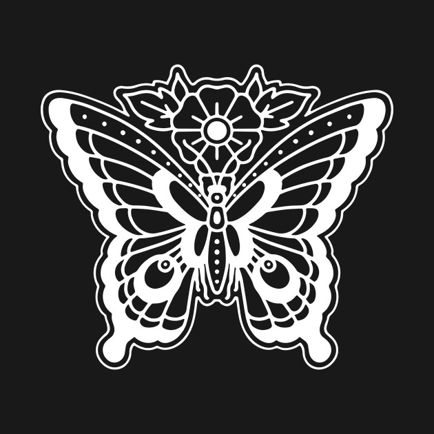 Disover Traditional Butterfly Tattoo Inverted - Butterfly Tattoo - T-Shirt