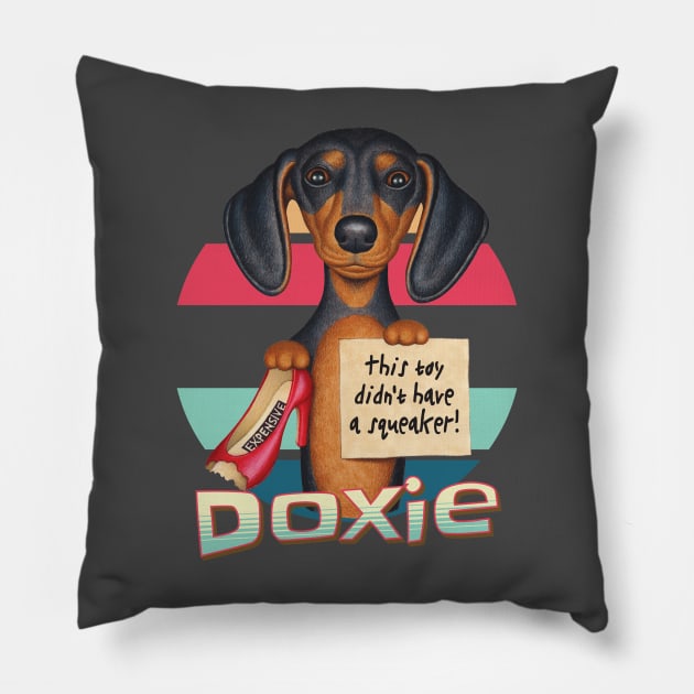 Fun cute fur baby  mom dad gift Doxie Dachshund dog Pillow by Danny Gordon Art