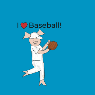 I love Baseball! Left-handed Pig baseball player, pitcher, blue, baseball T-Shirt