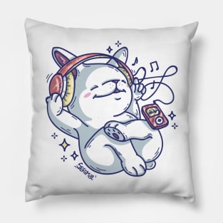 Cute bunny rabbit with headphones listening to the music and vibing Pillow