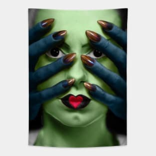 Peek a Boo Who Bride of Frankenstein Blue Claws Tapestry
