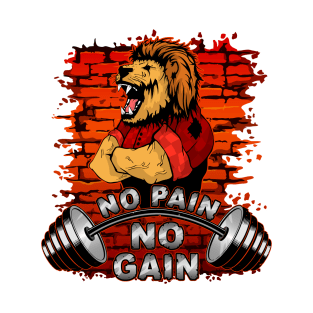 Sports art "No pain - No gain" with a lion-man. T-Shirt