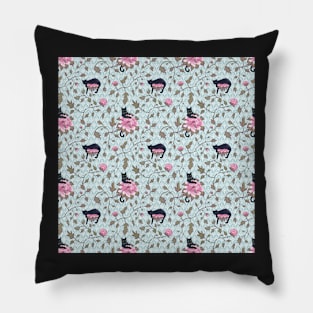 Cats climbing on floral pattern Pillow