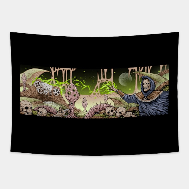 Skull WIZARD Tapestry by Stooner