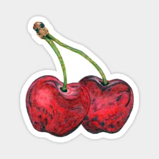 Two red cherries - hand drawn design made with colored pencils Magnet