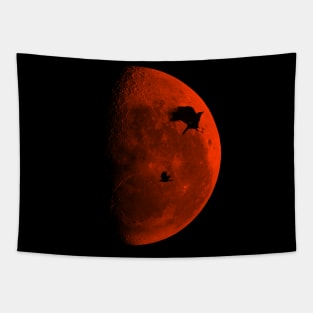 two crows and a red half moon Tapestry