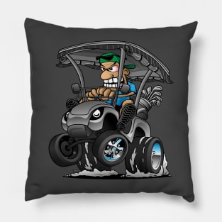 Funny Golf Cart Hotrod Golf Car Popping a Wheelie Cartoon Pillow