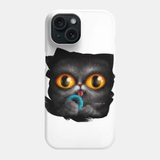 Happy black cat with the blue donut Phone Case