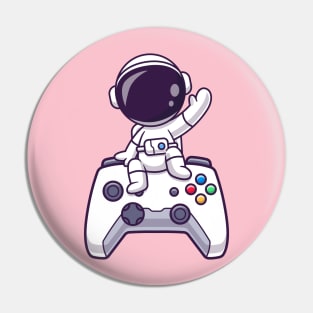 Cute Astronaut Sitting On Game Controller Cartoon Pin