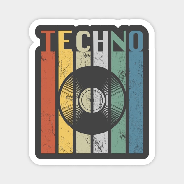 Techno Vintage Style T Shirt, EDM Shirt, Graphic Tees Vintage, Techno Music Shirt, Groovy Shirt, Groovy Retro Shirt, Techno and Vinyl Shirt Magnet by Stick em Up