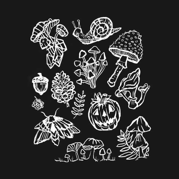Autumn Mushrooms In Bloom, Mushies, Crystals, Acorns by LunaElizabeth