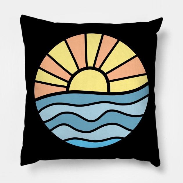 Ocean Sunset Pillow by Maddie Doodle