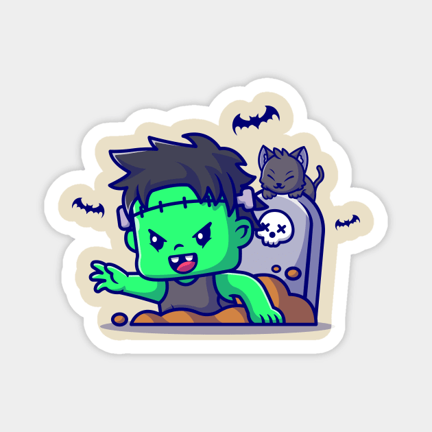 Cute Zombie Frankenstein From The Grave Cartoon Magnet by Catalyst Labs