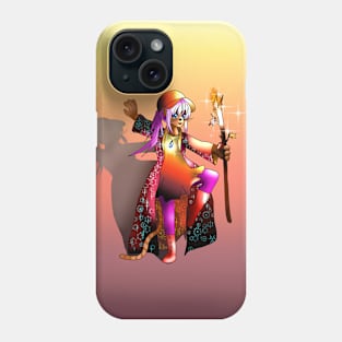 Cat sorcerer with a fire staff Phone Case