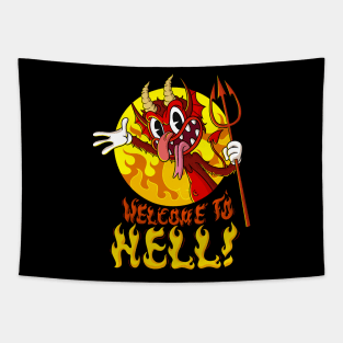 Blackcraft Satan Lucifer Vintage Cartoon Welcome to Hell Tapestry