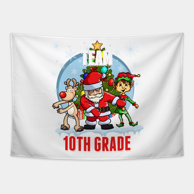 Team 10TH GRADE Santa Elf Reindeer Flossing Kids Christmas Tapestry by johnbbmerch