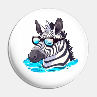 A zebra with glasses swims in the water Pin