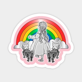 Little girl with dogs watching the rainbow Magnet