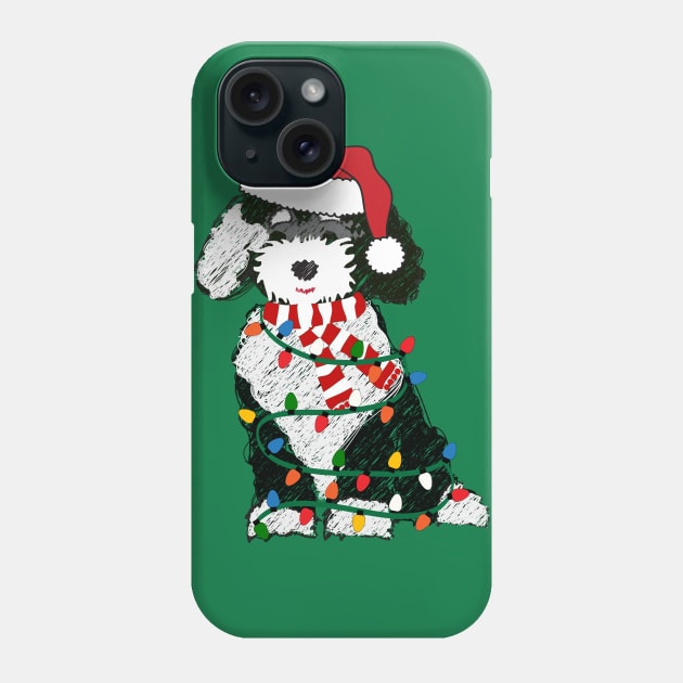 Cute Sheepadoodle Decorated With Christmas Lights Phone Case by EMR_Designs