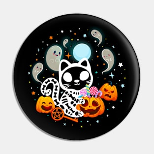 Skeleton Cat Halloween Spooky Cat Pin