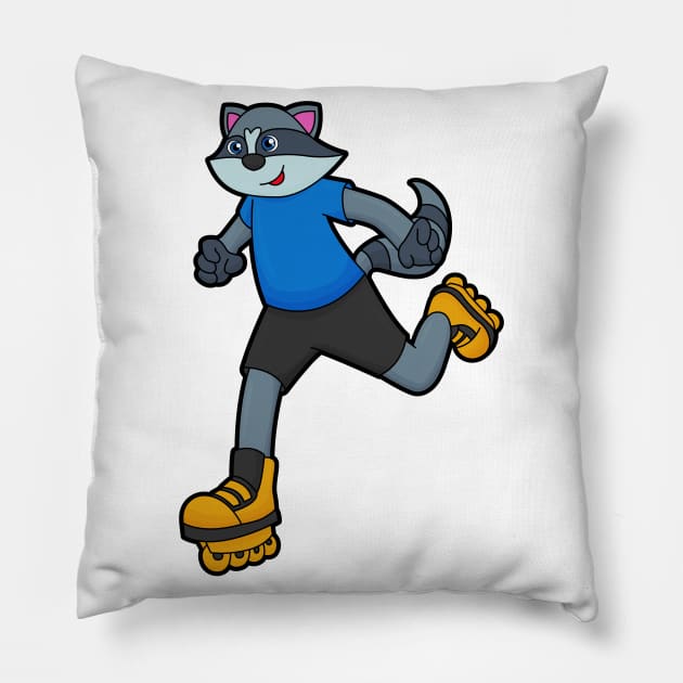 Racoon as Skater with Inline skates Pillow by Markus Schnabel