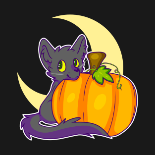 Autumn Spooky Pumpkin Black Cat T-Shirt