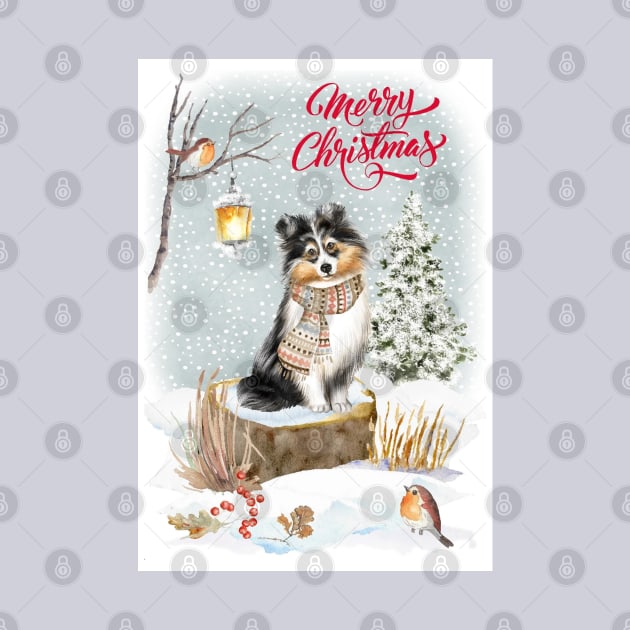 Shetland Sheepdog Merry Christmas Santa Dog by Puppy Eyes