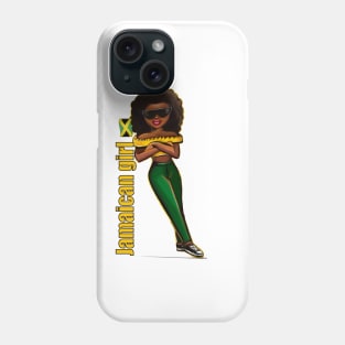 Jamaican girl in the colours of Jamaican flag in black green and gold. The best of Jamaica Phone Case