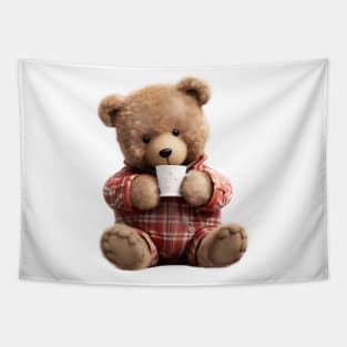 Adorable Teddy Bear Drinking Coffee Early in the Morning Tapestry