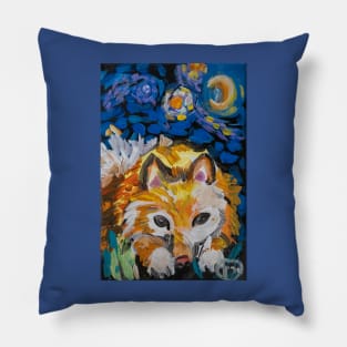 Orange Fox Original Oil-Paint Art Pillow