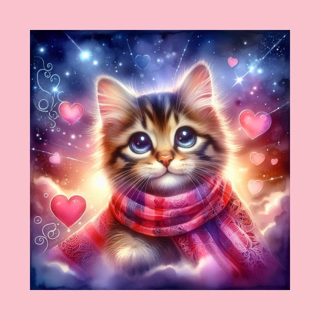 Cute cat wearing a red scarf in valentine day by  El-Aal