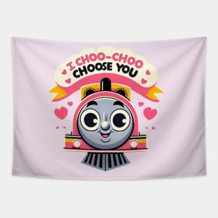 I Choo-Choose You: Adorable Train Valentine's Day Illustration Tapestry