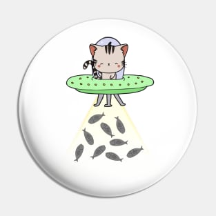 Funny Tabby Cat is flying a spaceship Pin