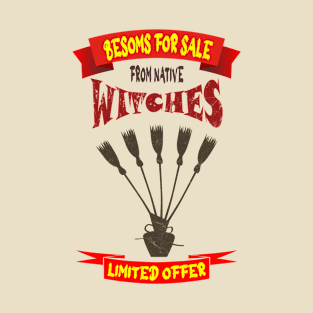 besoms witches broom funny-besoms for sale from native witches -for light background T-Shirt