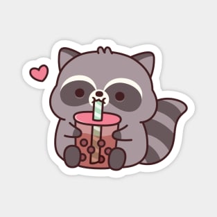 Cute Chubby Raccoon Loves Bubble Tea Magnet