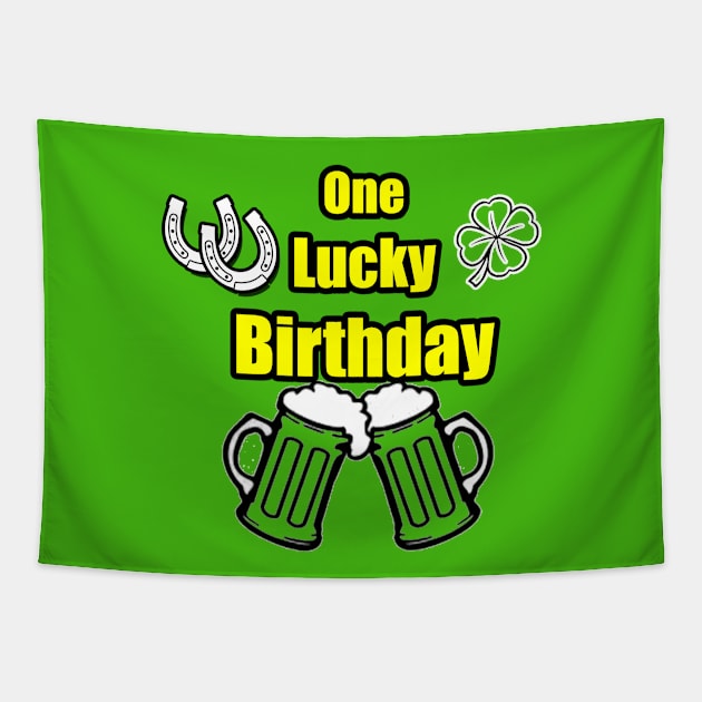 One Lucky Irish Green Beer Drinking Birthday Party yellow green Tapestry by Black Ice Design