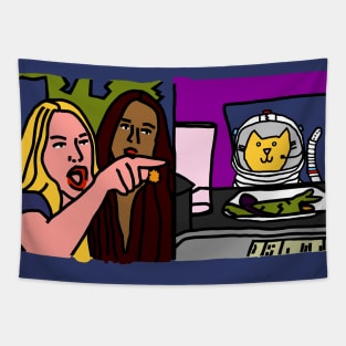 Woman Yelling at Cat Meme Sci Fi Space Cat Tapestry